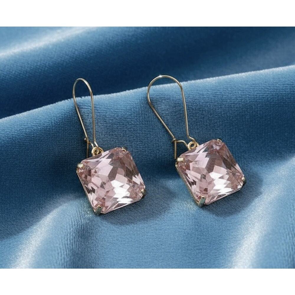 Anthropologie Clear Geometric Earrings Lucite CZ Gold Hoop Boho Statement Y2K - Picture 3 of 6